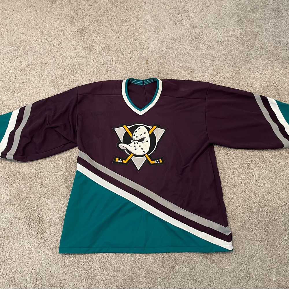 Retro Anaheim Mighty Ducks CCM Purple and Teal Hockey Jersey